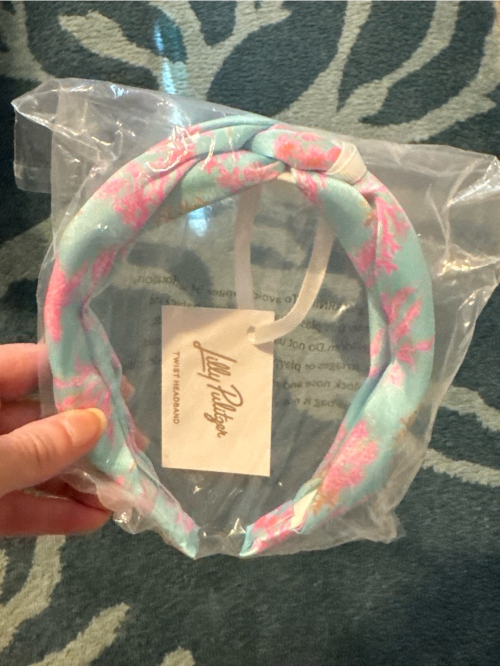 Lilly Pulitzer Aqua Headband with Pink Coral Print NWT - Picture 2 of 2